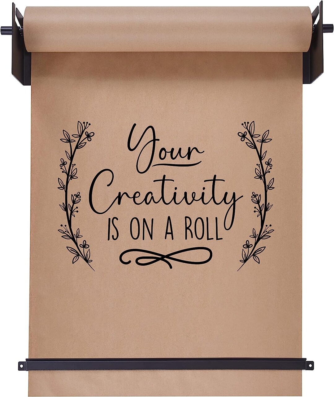 Jumbl Wall Mounted Kraft Paper Dispenser, Hanging Craft Paper Roll Holder with Paper Cutter (Black)